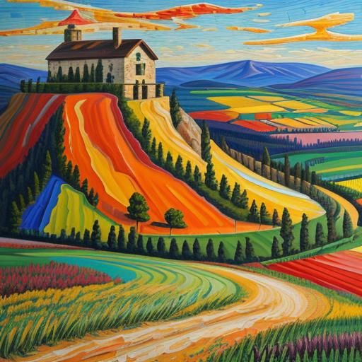 Mosaic Landscape in Post-Impressionist Impasto Style