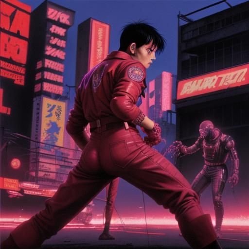 Kaneda Fights Tetsuo in Synthwave Neon Style