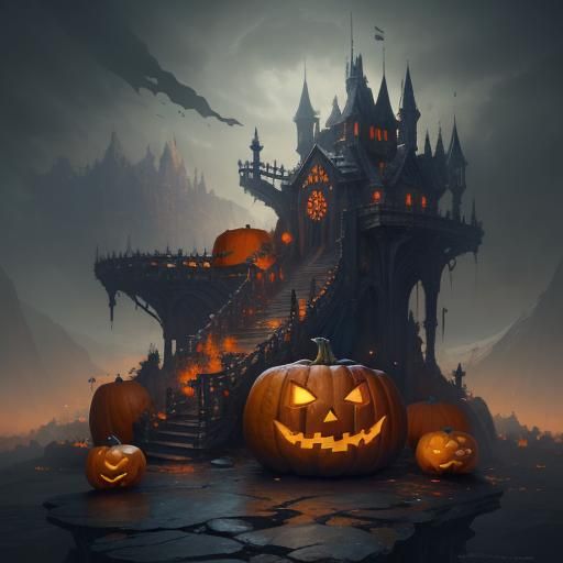 Detailed Pumpkin Matte Painting in Deep Color