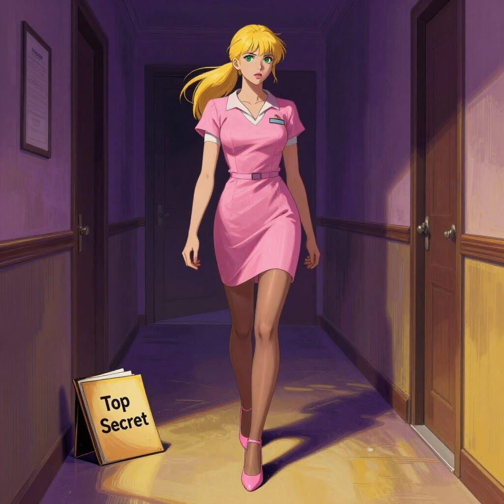 Dark Fantasy Concept Art of Secret Agent in Corridor