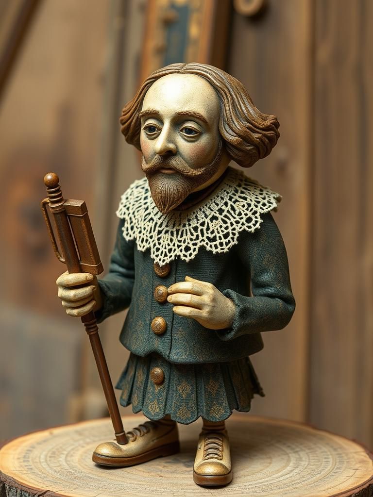 Brocaded Shakespeare Wood Carving in Brainbeat Style