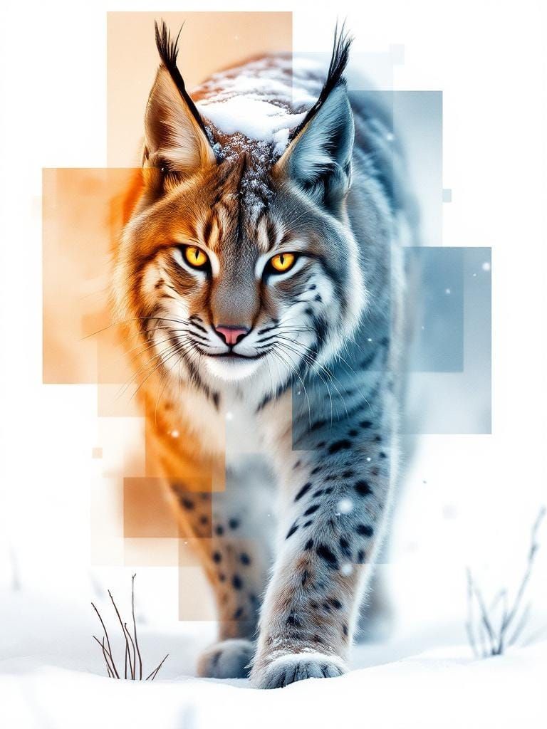Lynx in Winter Landscape: Abstract Expressionism