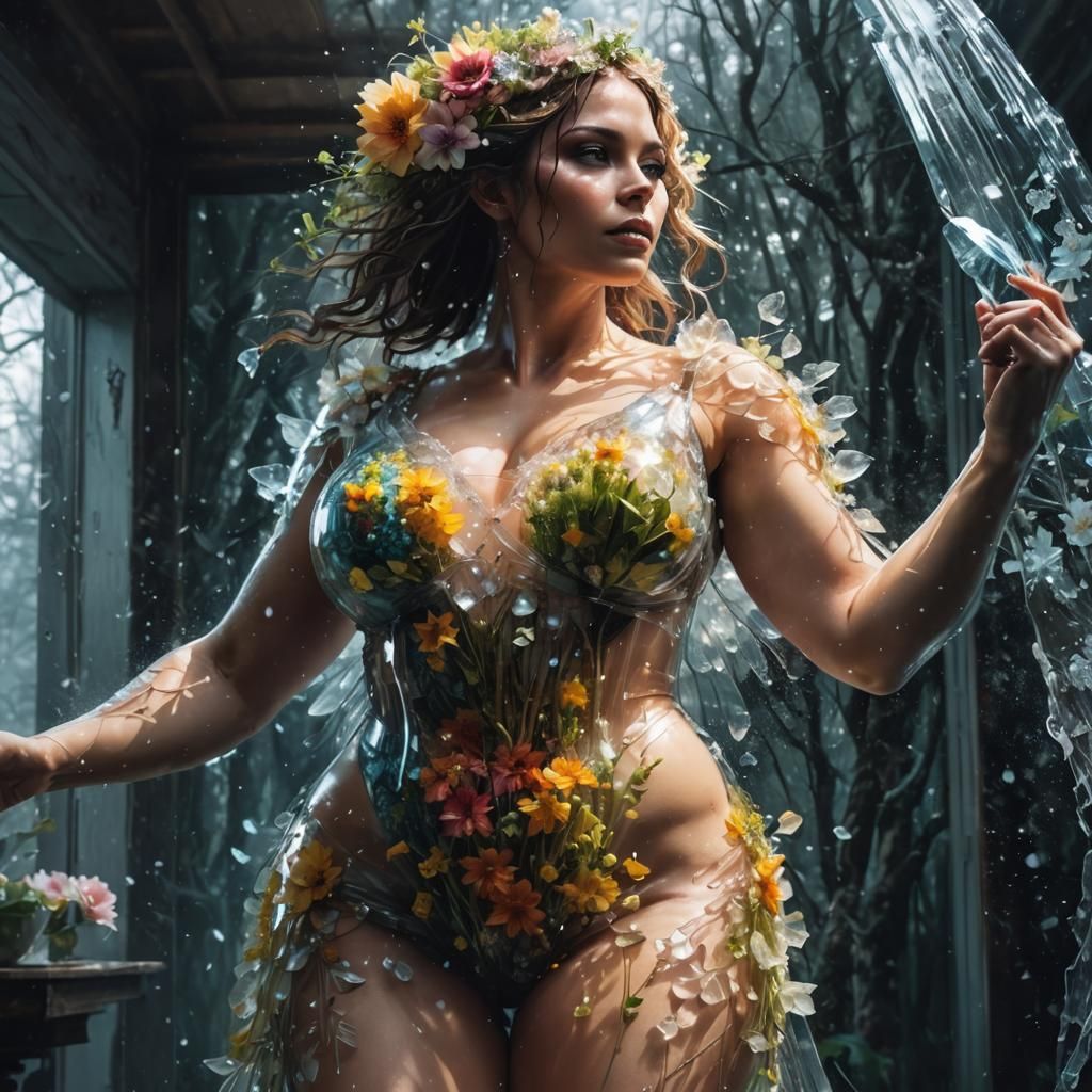 Crystal Woman Silhouette in Snowy Landscape