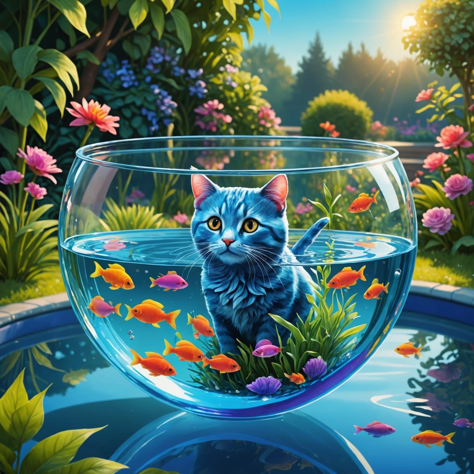 Rainbow Fish Princess in Bowl at Dawn