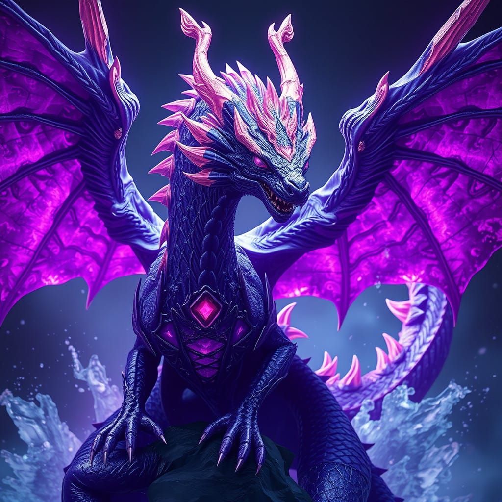 Amethyst and Sapphire Dragon: Vibrant Fantasy Concept Art