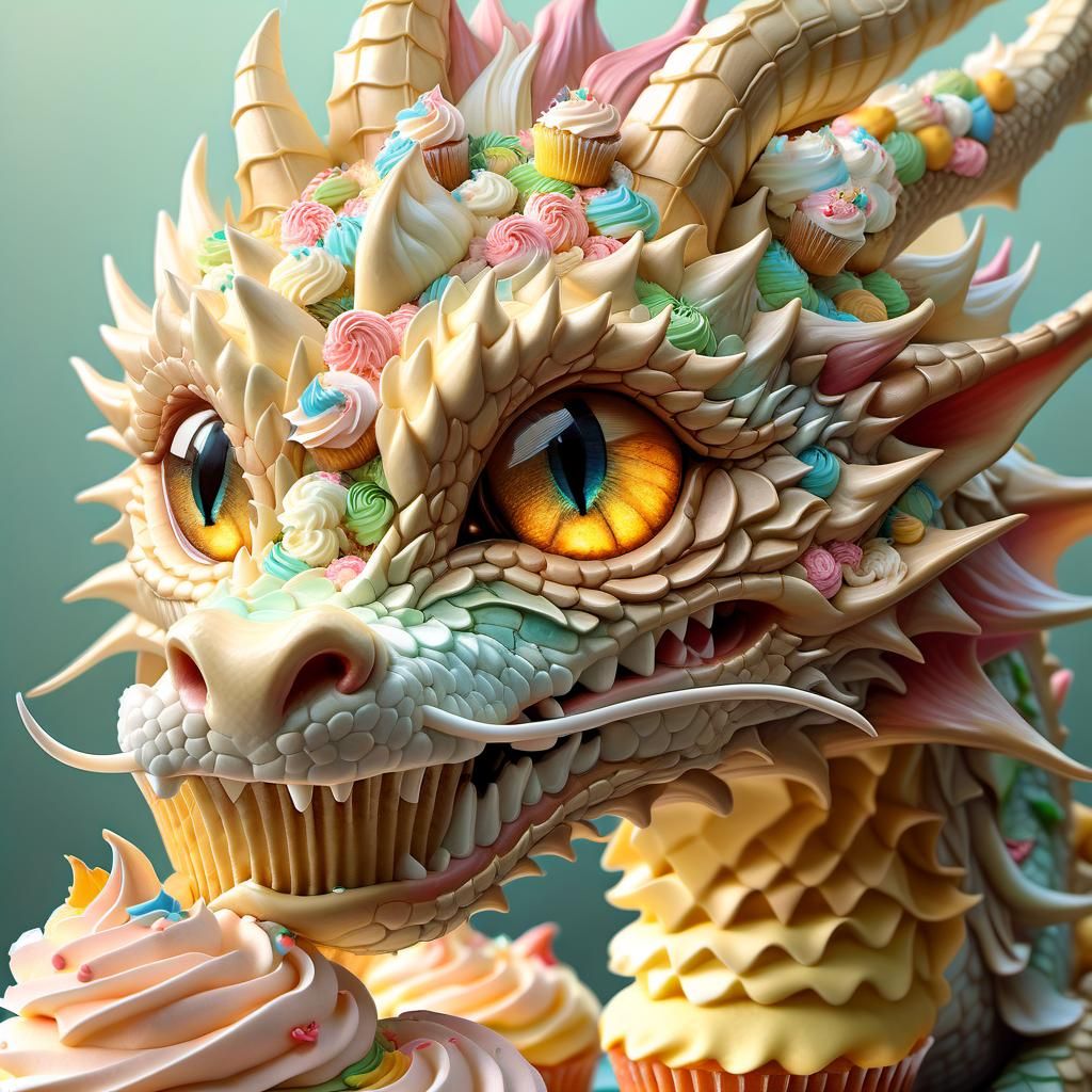 Adorable Cupcake Dragon Portrait in Anime Style