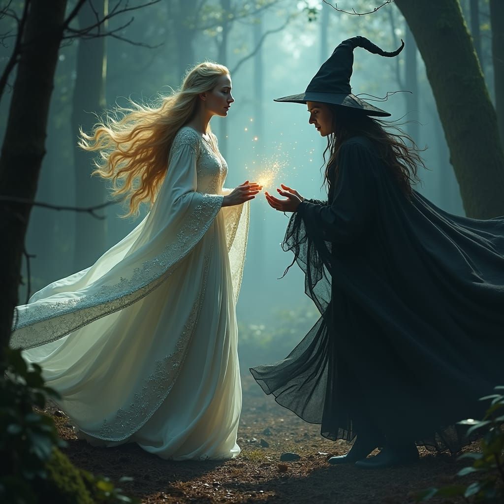 Good Witch vs Bad Witch in Mystical Forest