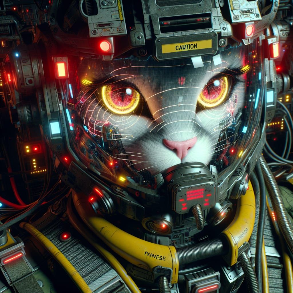 Mecha Cockpit Interior with Asian Cat-like Pilot