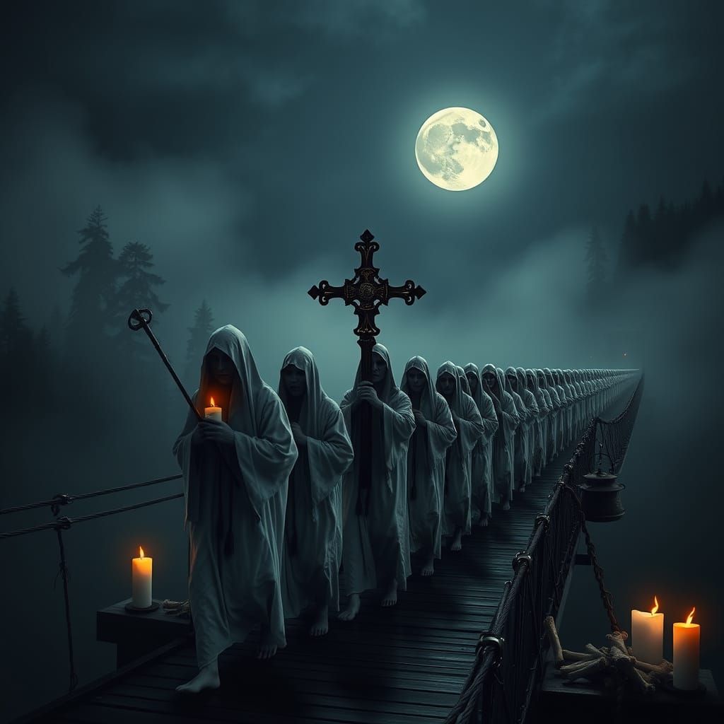 Ethereal Procession Across Capilano Suspension Bridge in a G...