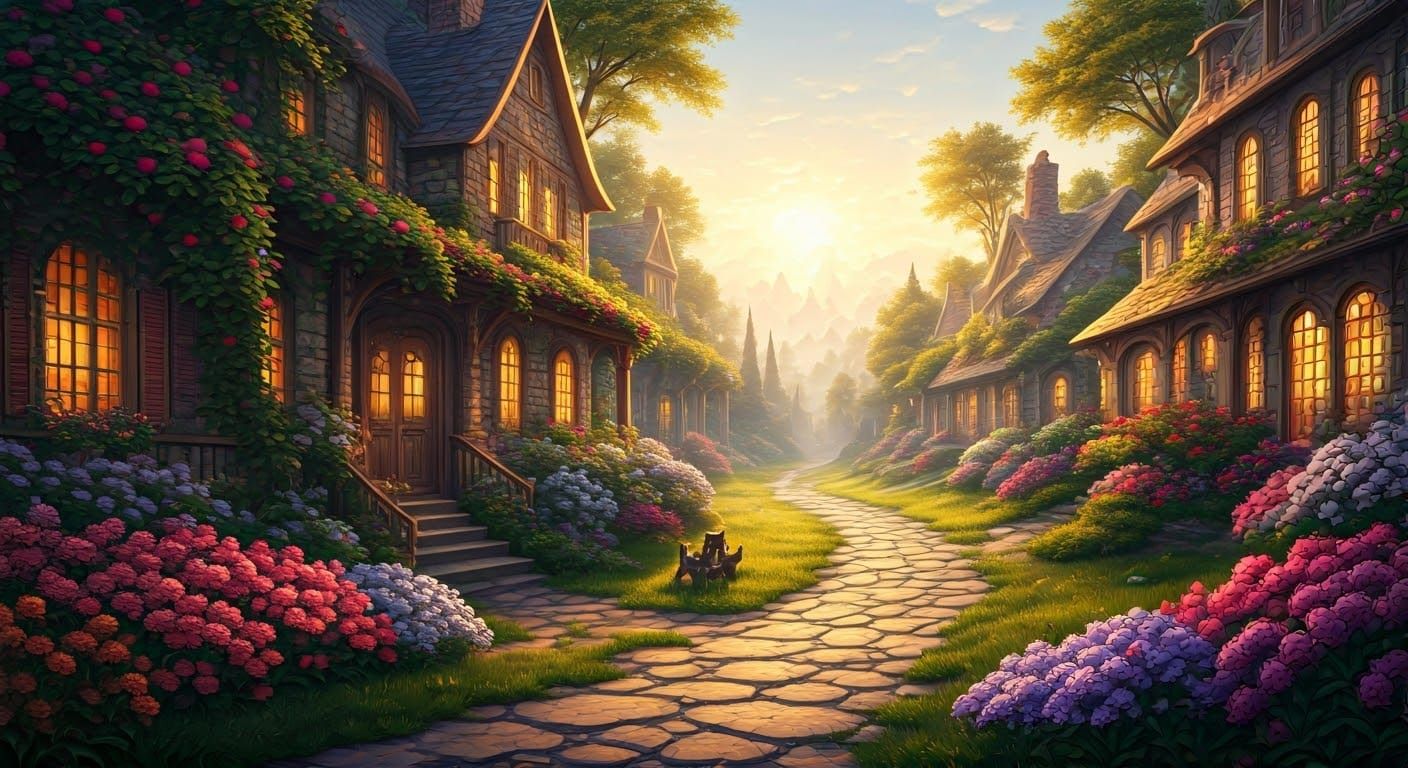 Ethereal Golden Hour Landscape in Fantasy Style