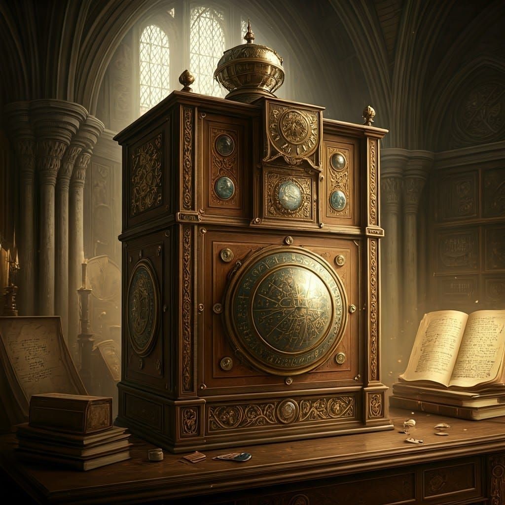 Ethereal 14th Century Computer in Intricate, Industrial Land...