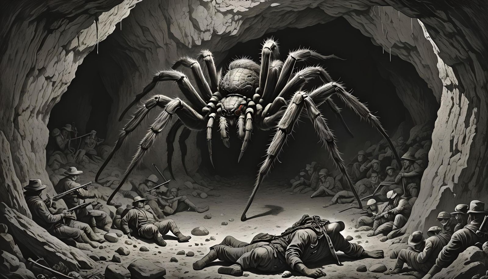 Giant Tarantula Emerges in a Horror Scene