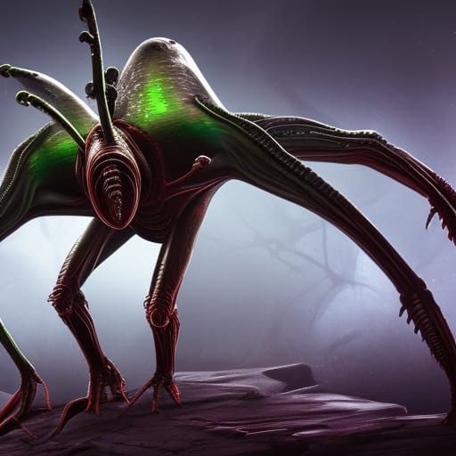 Fantastical Alien Creature with Carapace in Detailed Paintin...