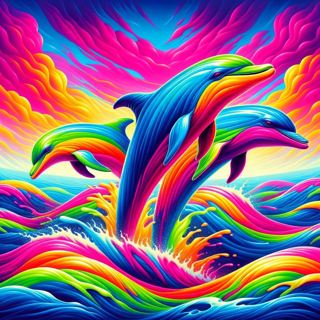 Dolphins in the Style of Lisa Frank