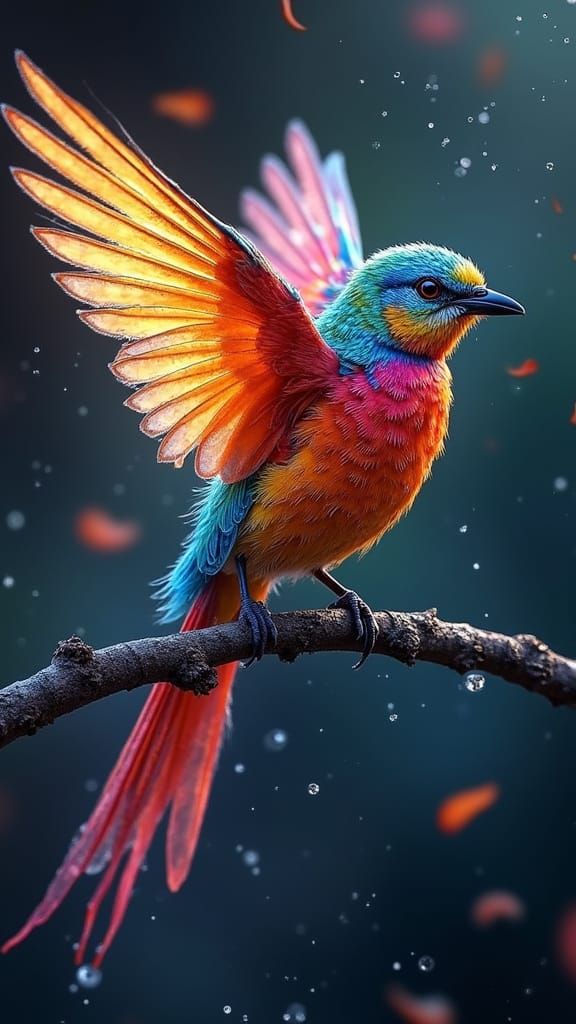 Colorful Crystal Bird Hyperrealistic Splash Art