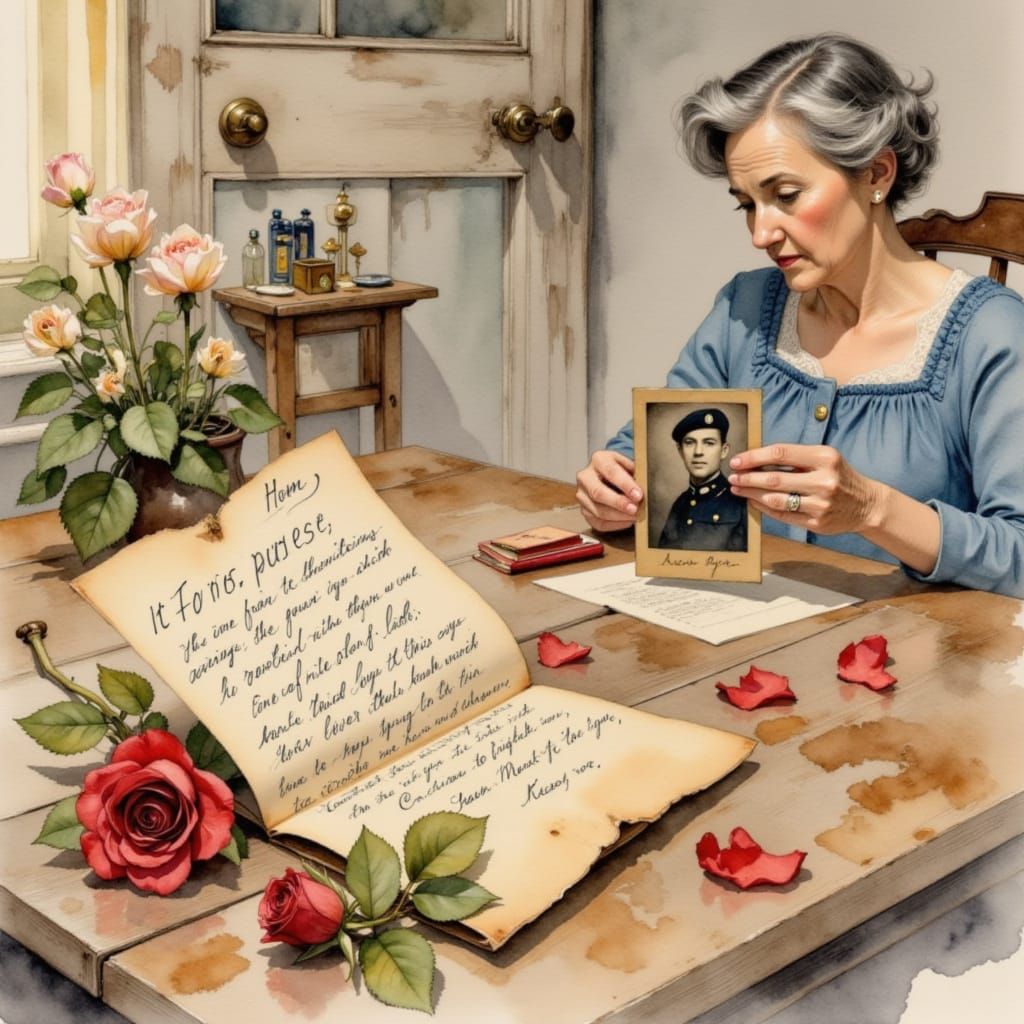 Nostalgic Love Letter Scene in Expressive Watercolor