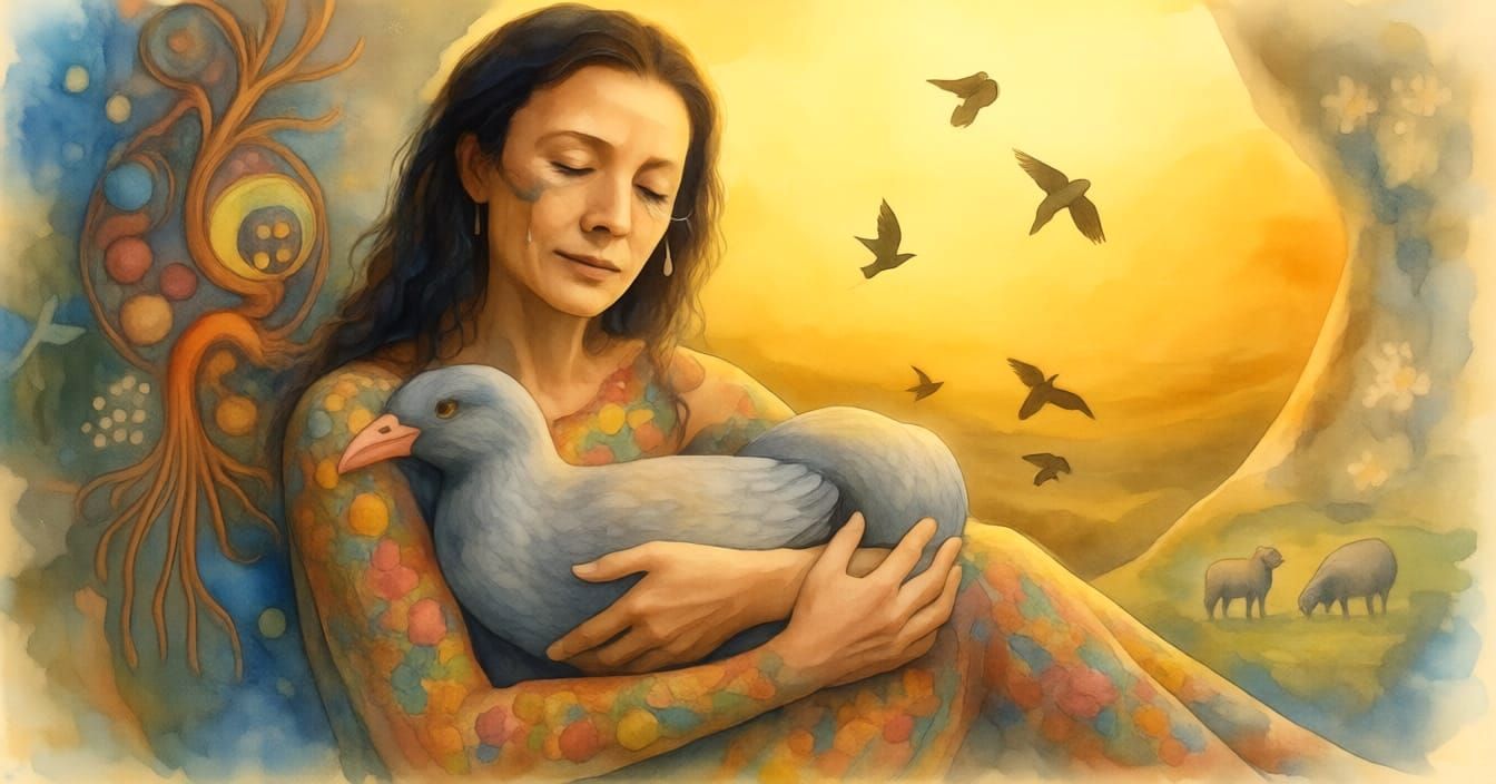 Sculptor Inside Her Abstract Creation in Deep Forest Atmosph...