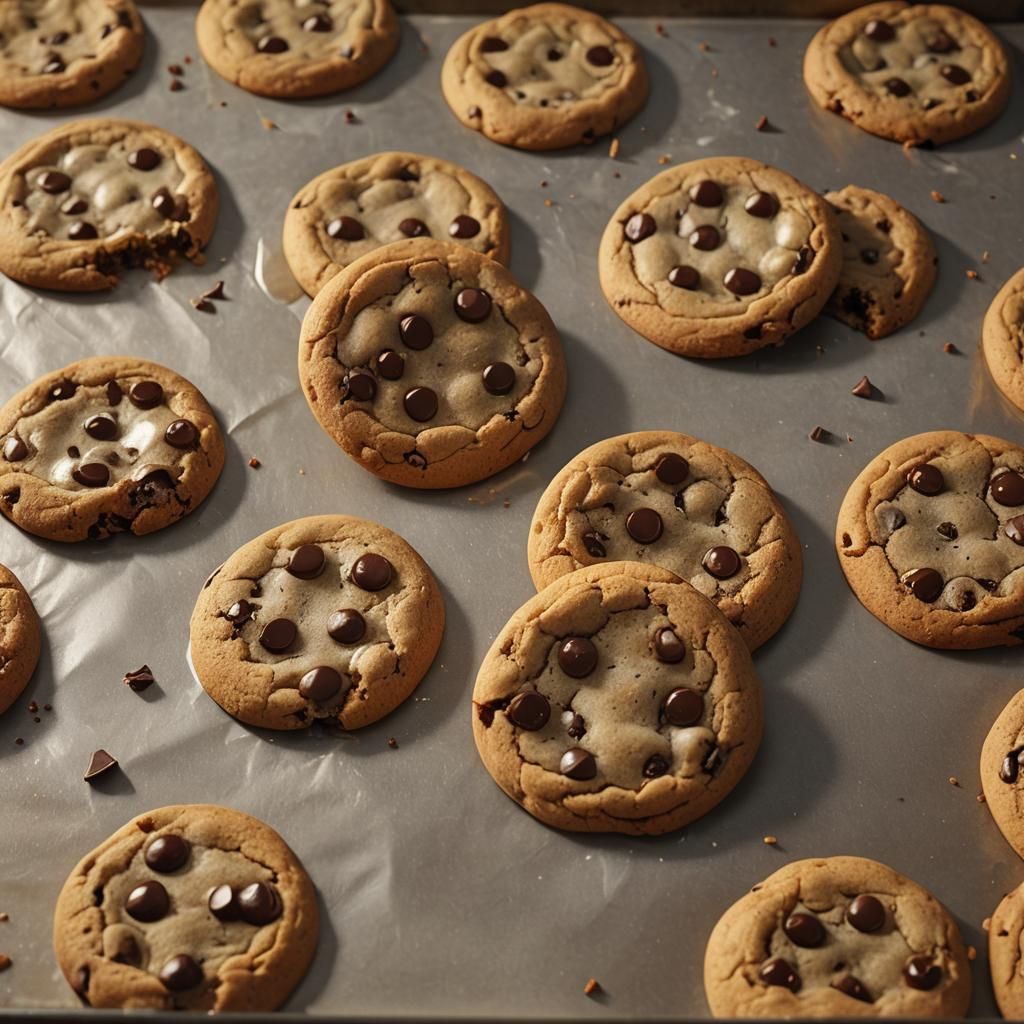 Fresh Chocolate Chip Cookies, Warm Cinematic Still