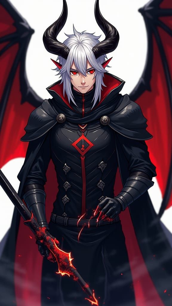 Surreal Demon Warrior Unfolds Majestic Black-Red Wings