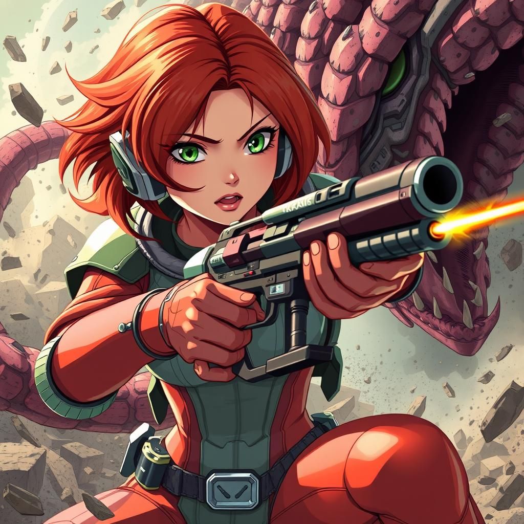 Anime Retro sci-fi image from pulp fiction cover of beautifu...