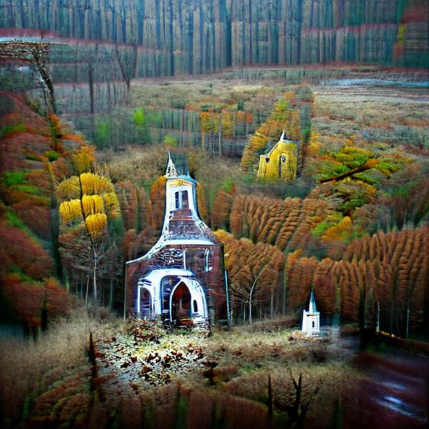 Abandoned Church in Autumn Forest