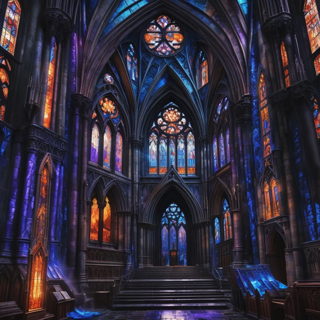 Dramatic Gothic Cathedral in Lightning Storm