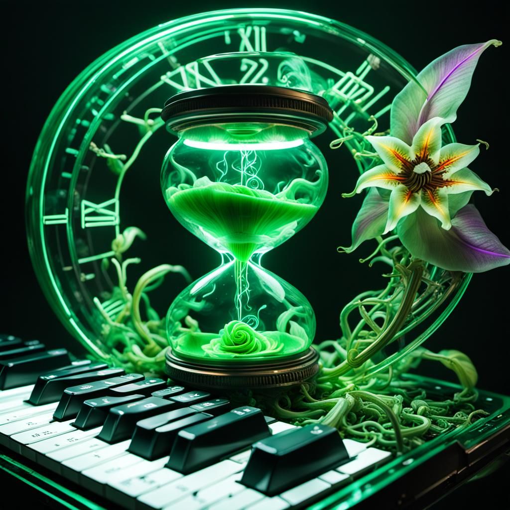 Hourglass Keyboard in Steampunk Light Painting Art