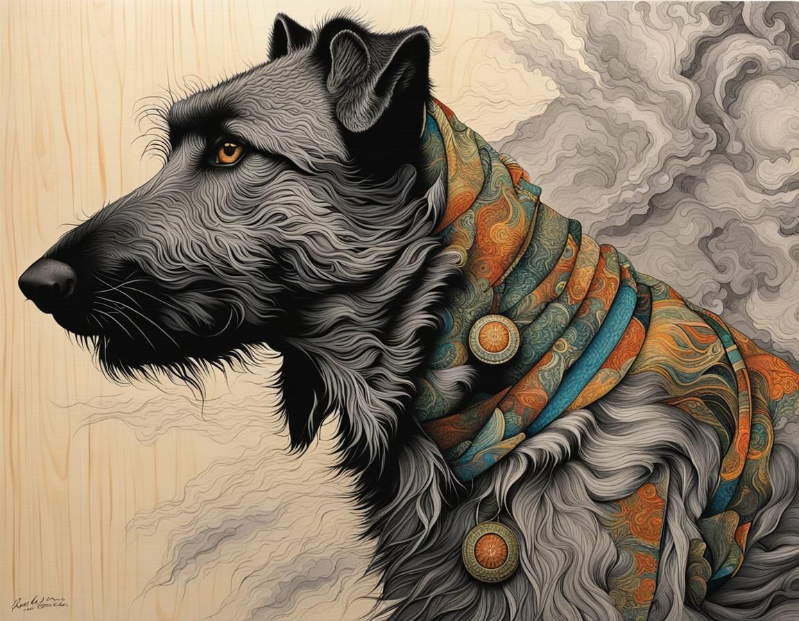 Irish Wolfhound in Japanese Charcoal Abstract Art