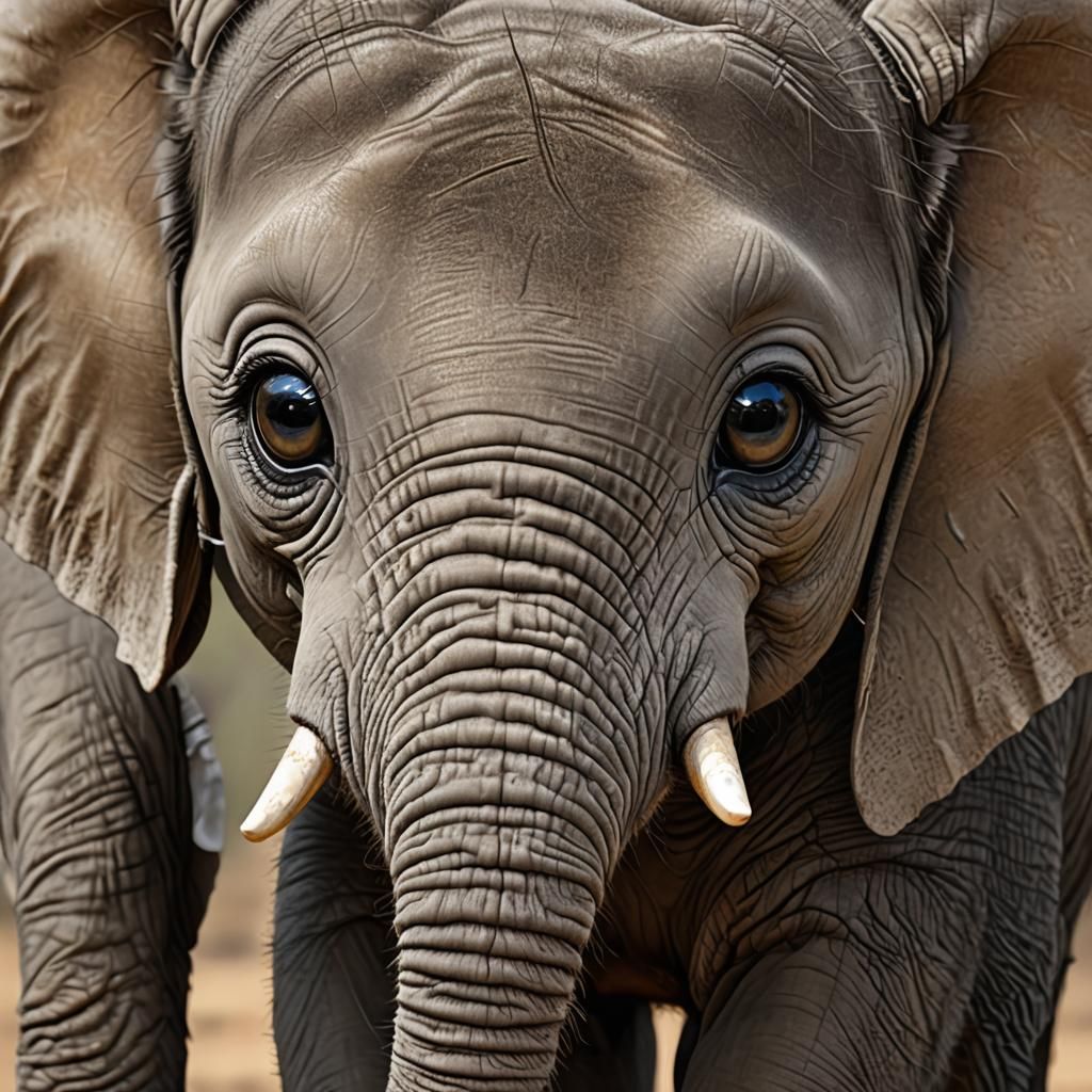 Baby Elephant with Googley Eyes in 4K