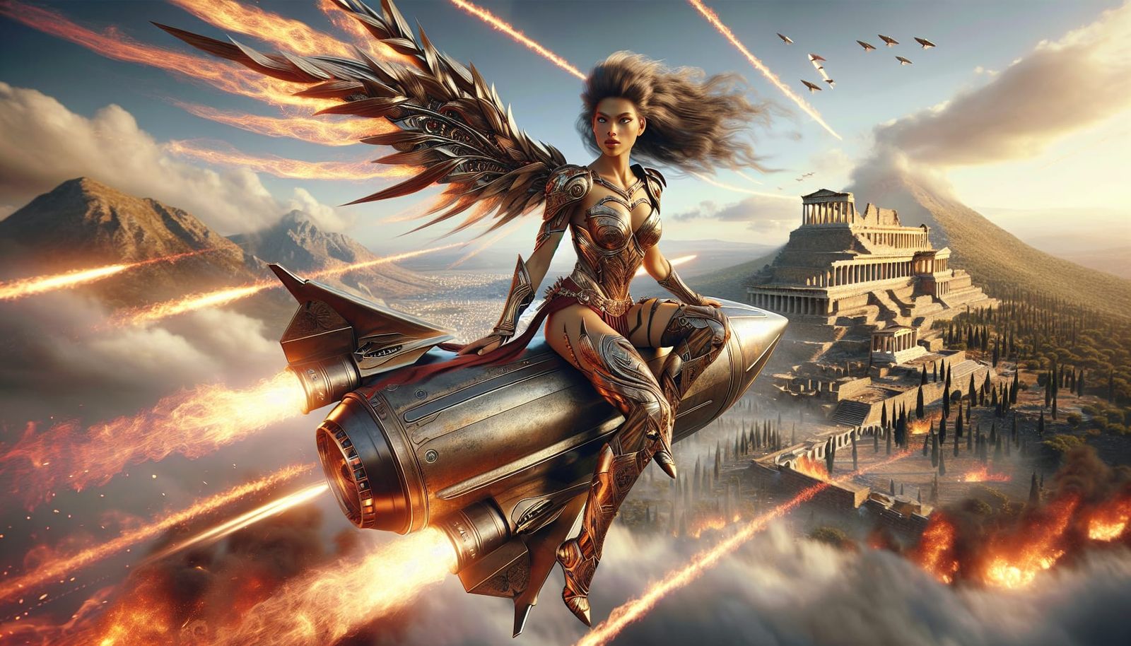 Epic Bronze Goddess of Troy soars through the Flames