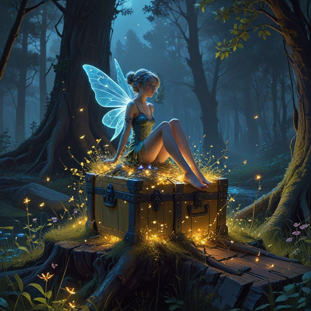 Fairy in Magical Treasure Chest Moonscape