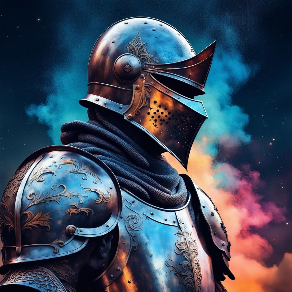 Medieval Knight and Night Sky Double Exposure