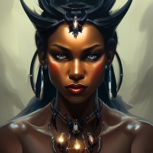 Demonic Black Queen Portrait in Hyperdetailed Style