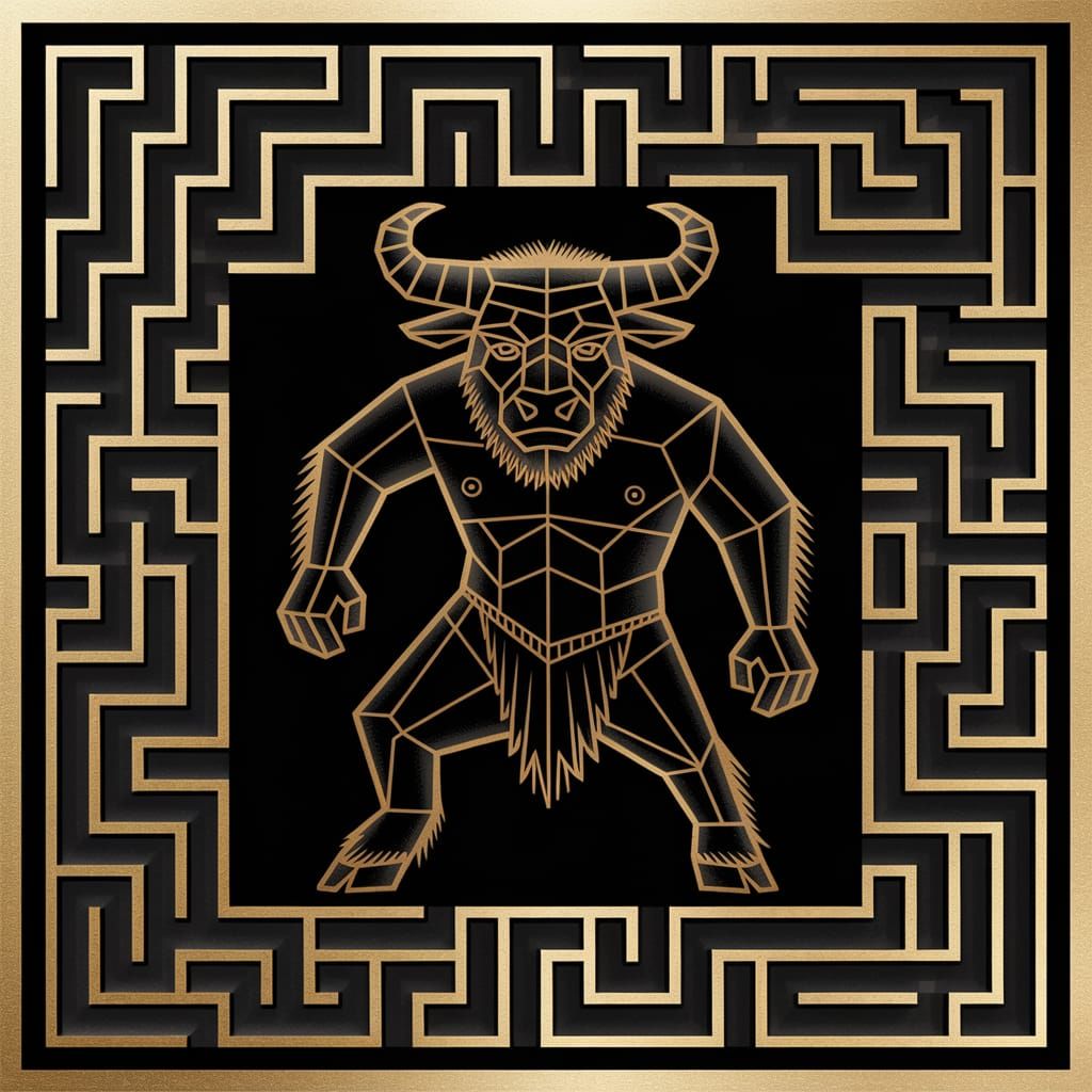 Cubist Minotaur Maze in Black and Gold