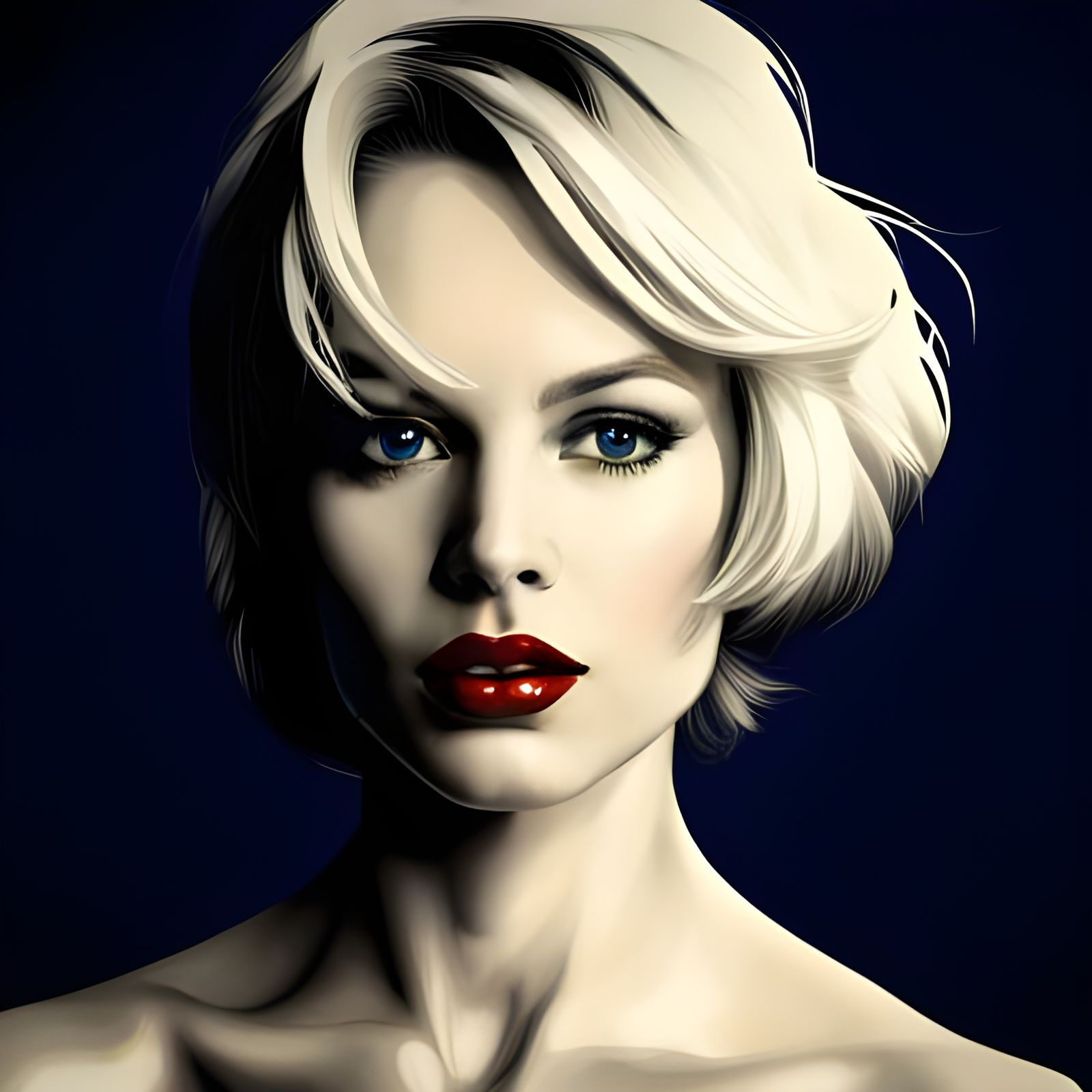 Glamorous Blonde Model in Warhol-Inspired Silkscreen