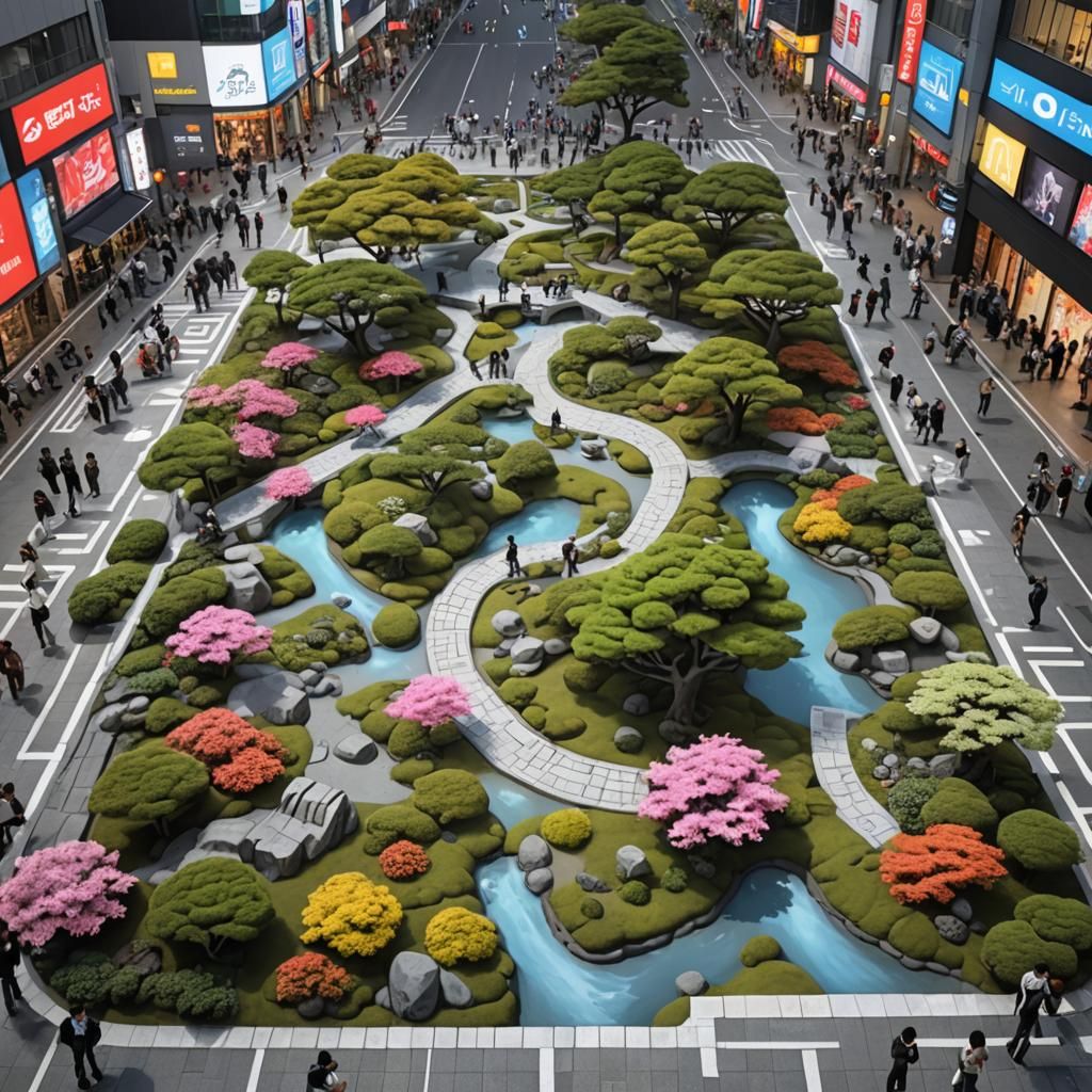 3D Chalk Art: Japanese Garden in Shibuya