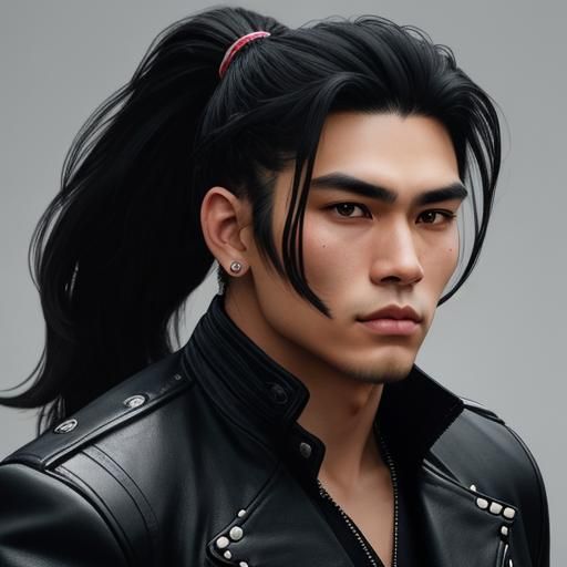 Hyperrealistic Portrait: Mixed Heritage Youth in Biker Jacke...