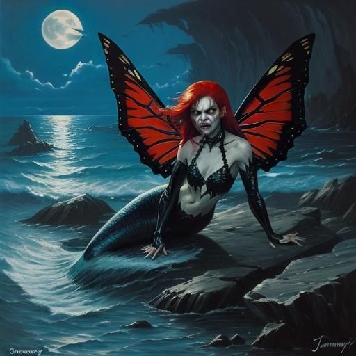 Mermaid with Butterfly Wings in Impressionistic Style