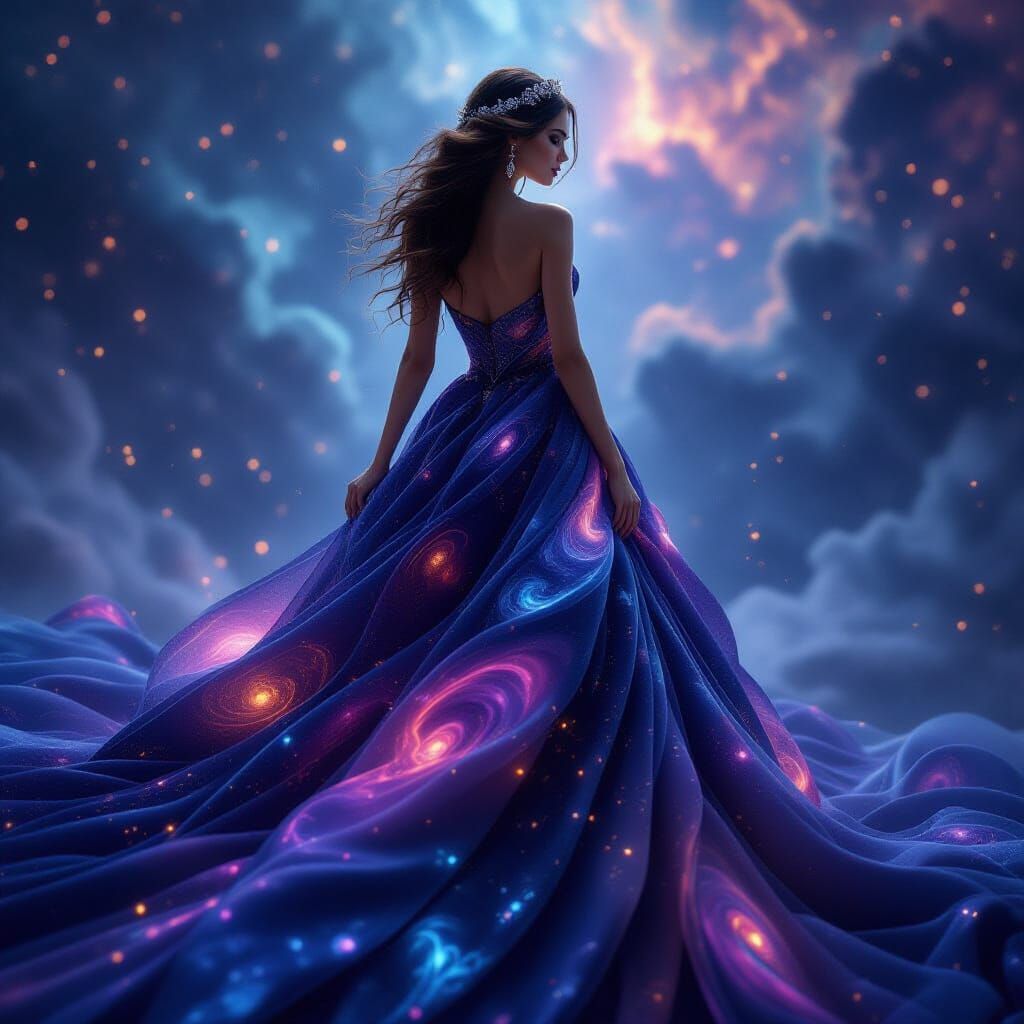 Woman in Nebula Dress Fantasy Concept Art