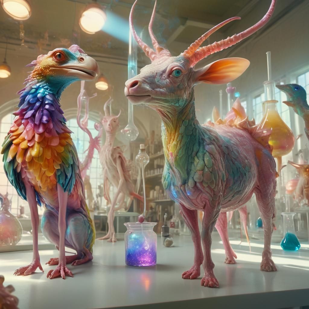 Dreamlike Surrealism: Elegant Beings in a Fantasy Laboratory