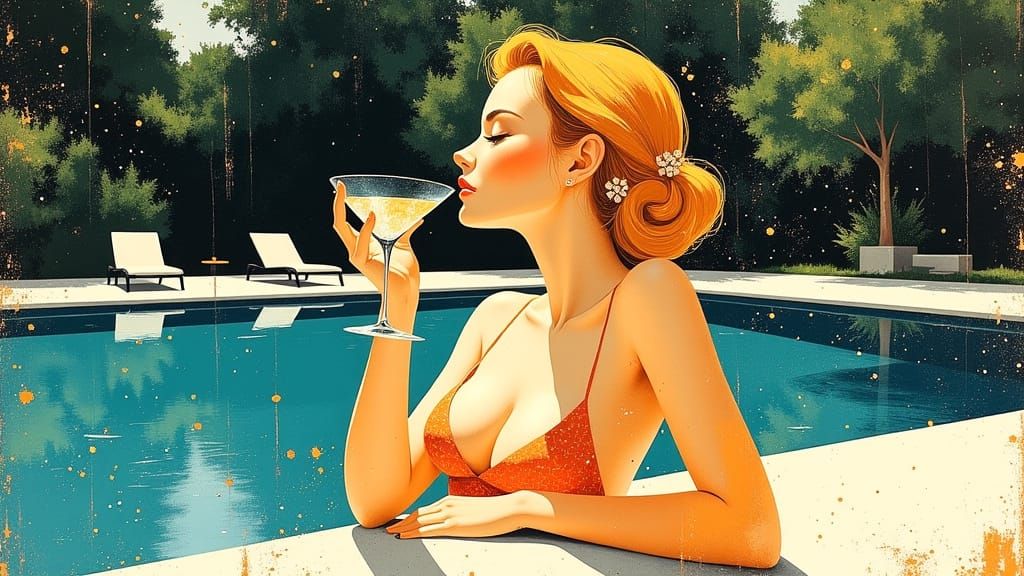 Bikini Martini: American Realism Oil Painting