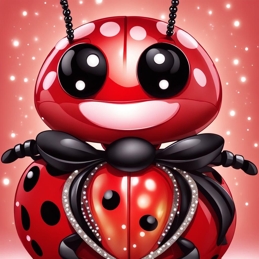 Cartoon Ladybug with Glitter Eyelashes: A Sweet Image