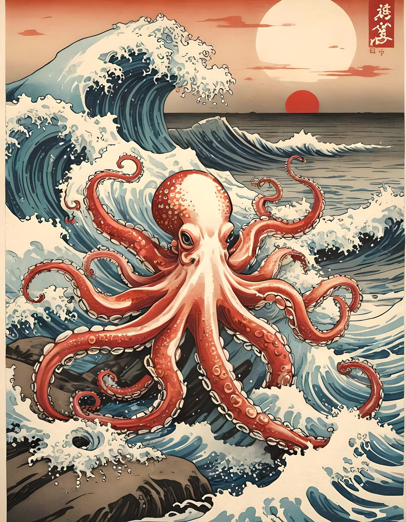 Ukiyo-E Octopus Print