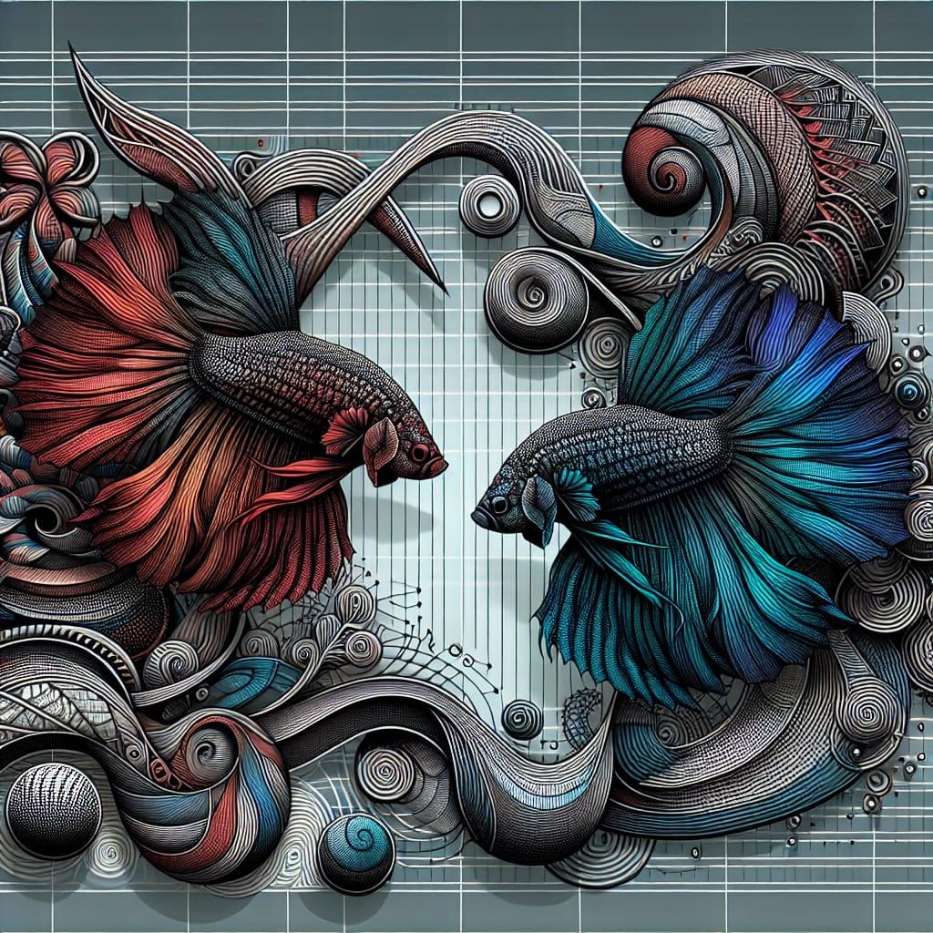 Betta Fish Combat Scene with Abstract Fractals