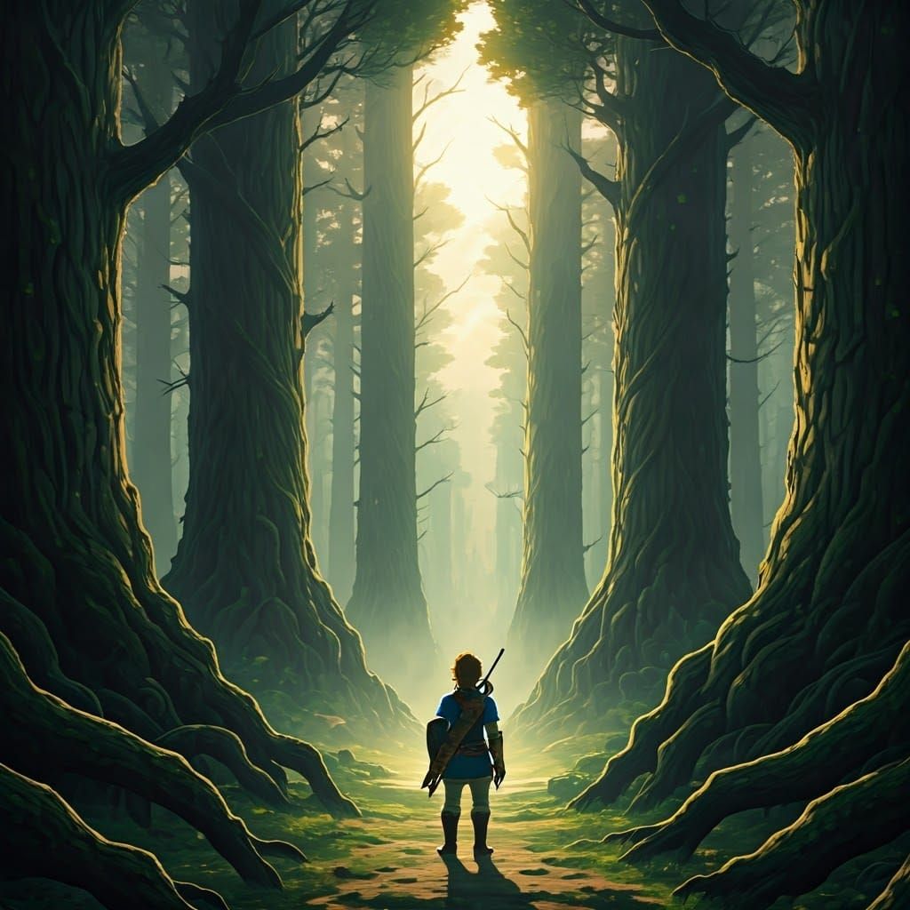 Hyperrealistic Epic Landscape of Ancient Forest in Hyrule