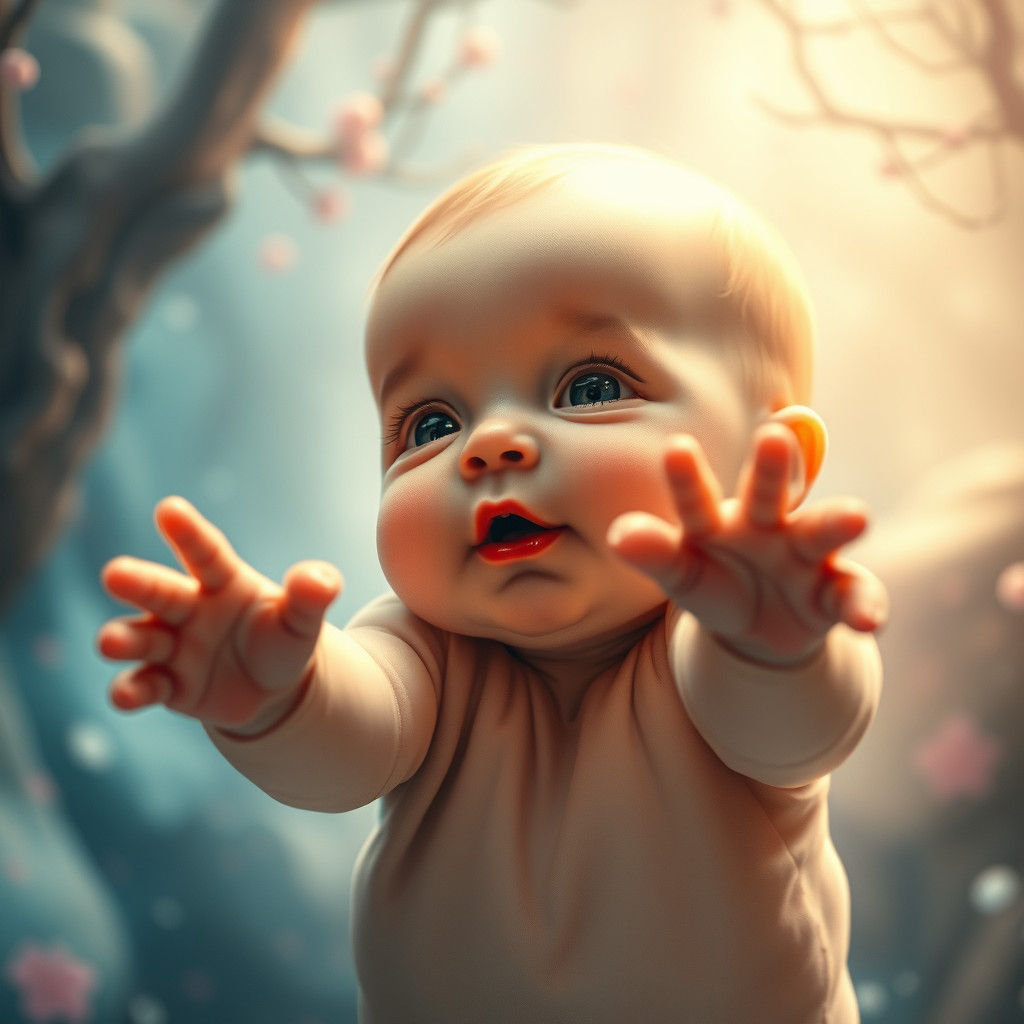 Baby Reaching for a Hug in Dreamlike Matte Painting