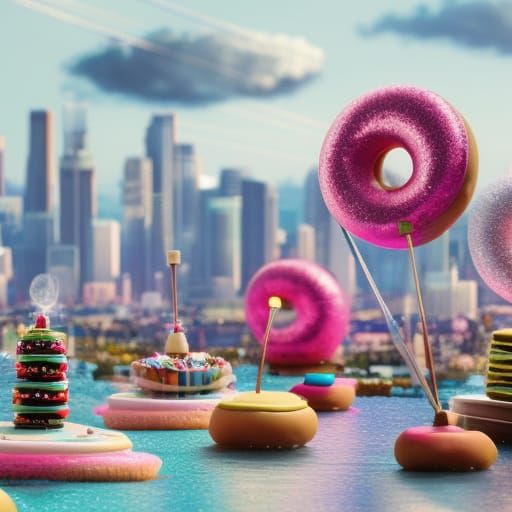 Cyberpunk Cityscape Made of Sweets and Treats