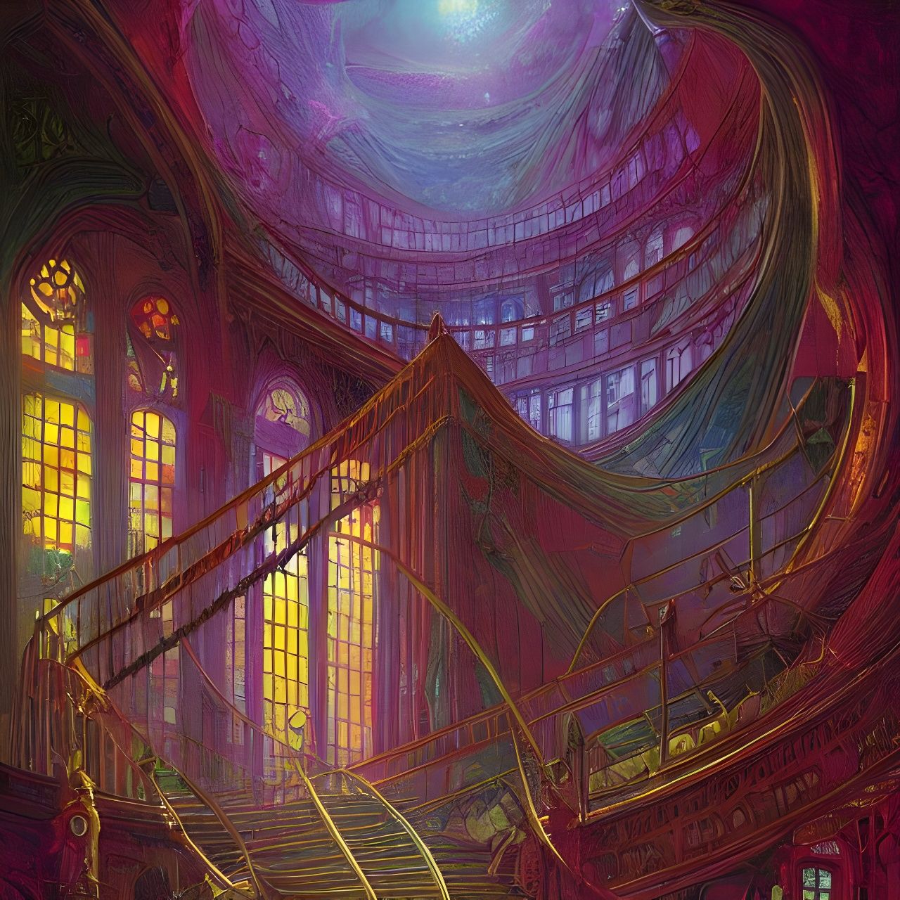 Infinite Stained Glass Spiral Staircase to Infinity