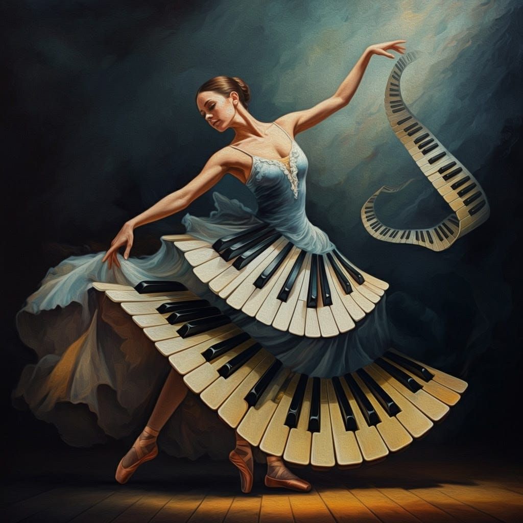 Surreal Dancer's Dress Transforms into Piano Keys