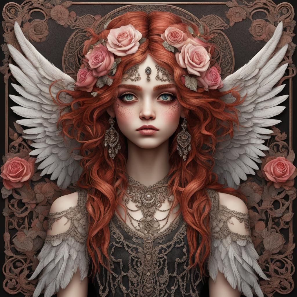 Punky Angel with Auburn Hair and Wings